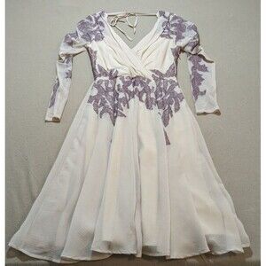 ASOS Women's Lace Placed Kaftan Skater Midi Dress Cream/Purple Size 4